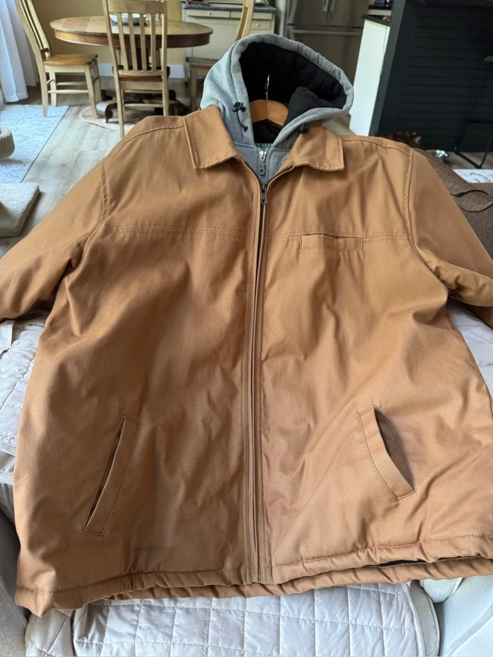 Men's Tan Hooded Field Jacket with Removable Grey Liner
